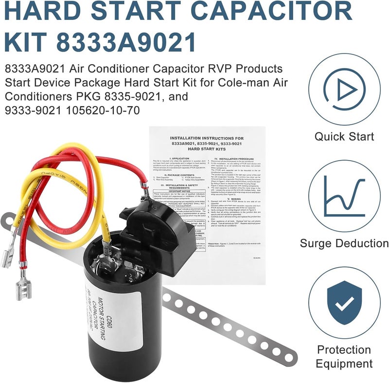 Fetechmate 8333A9021 Air Conditioner Hard Start Kit Hard Start Capacitor kit 8333a9021 PKG 8335-9021-9333-9021 105620-10-70 Replacement AC Hard Start Kit-2 Pack - Image 2